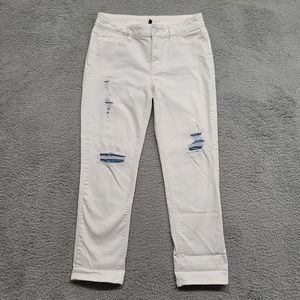 White House Black Market Jeans Womens 4 White Straight Distressed Ripped Cropped